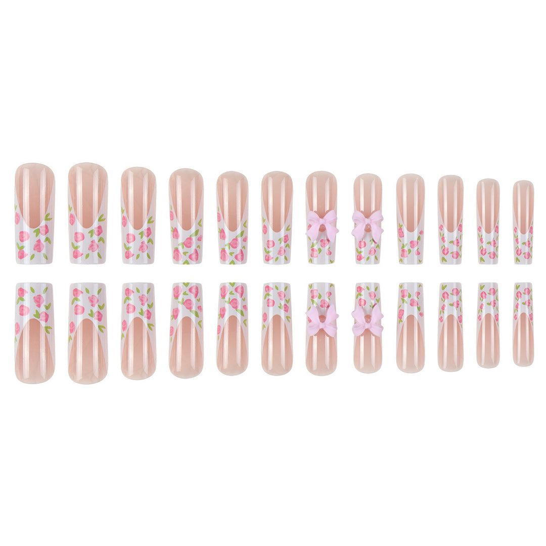 Floral Bow-Design Long Press-On Nails Kalsten