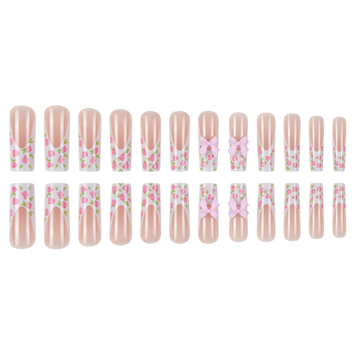Floral Bow-Design Long Press-On Nails Kalsten