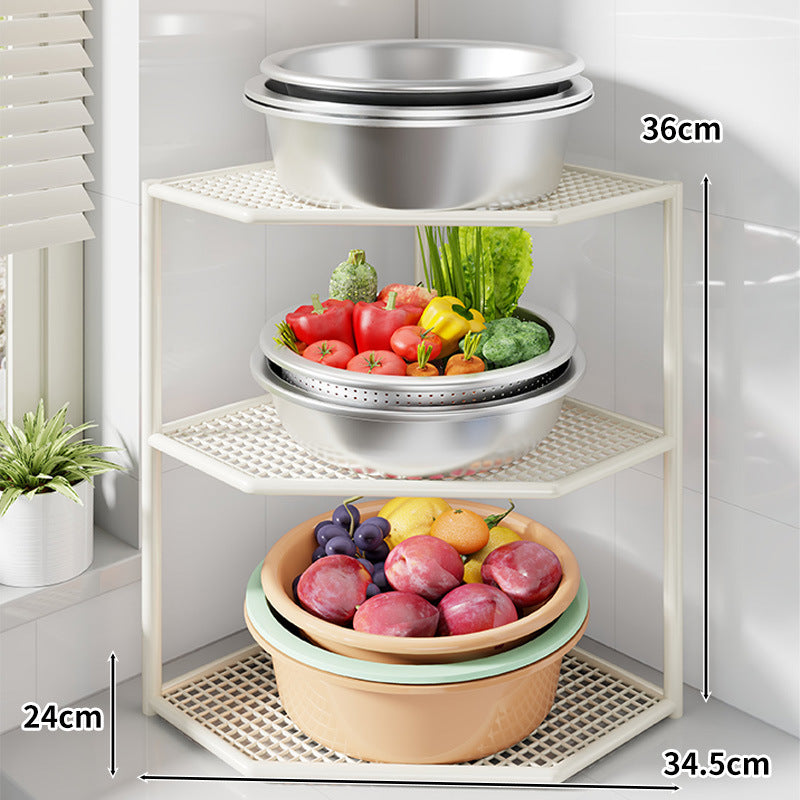 Three-Tier Corner Kitchen Countertop Organizer Shelf with Ventilated Metal Trays