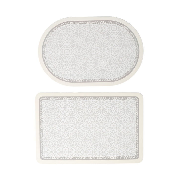 Bathroom Mat Set Kalsten with non-slip soft back underside and fine lace pattern look