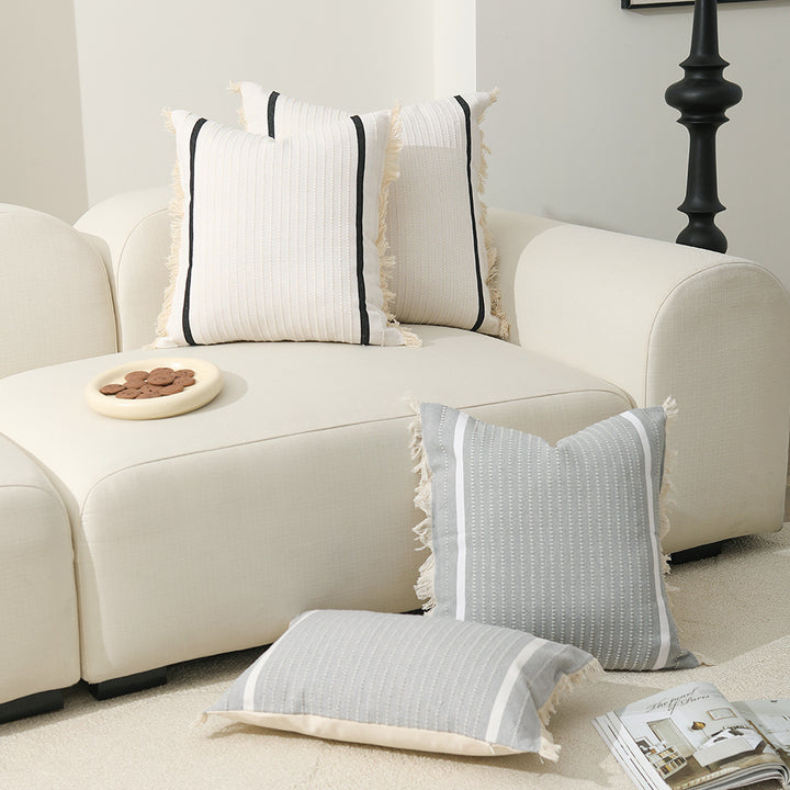 Boho cushion cover with fringes and textured weaving Kalsten