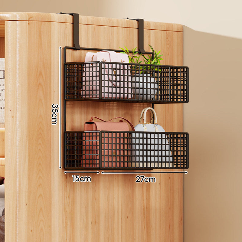 Over-the-Door Metal Grid Hanging Organizer with Four Stackable Baskets and Hooks