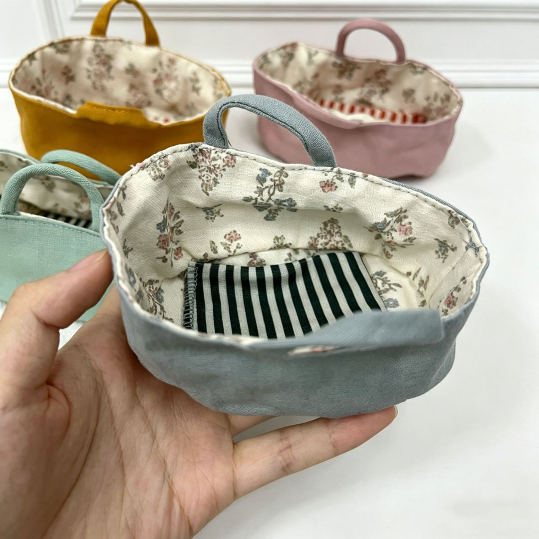 Miniature Linen Doll Bucket Hat with Floral Lining and Top Carry Loop