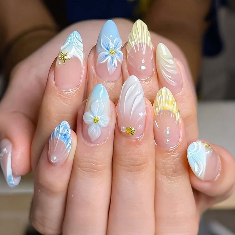 Artificial nail set with exquisite floral design and glitter accents Kalsten