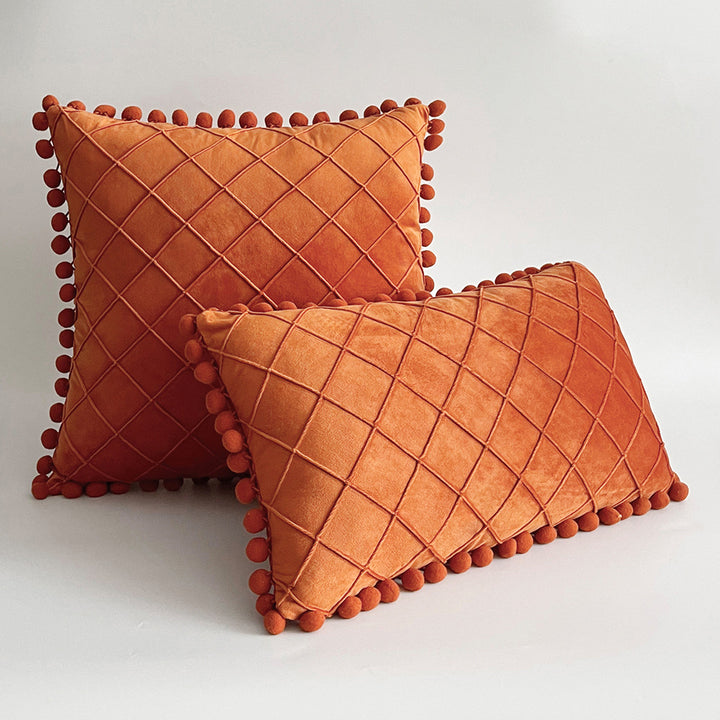 Decorative Velvet Pom-Pom Grid Tufted Throw Pillow Cover