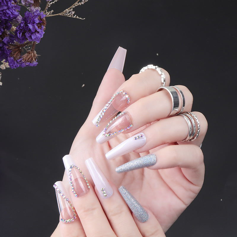 Rhinestone-Embellished Long Press-On Nails Kalsten