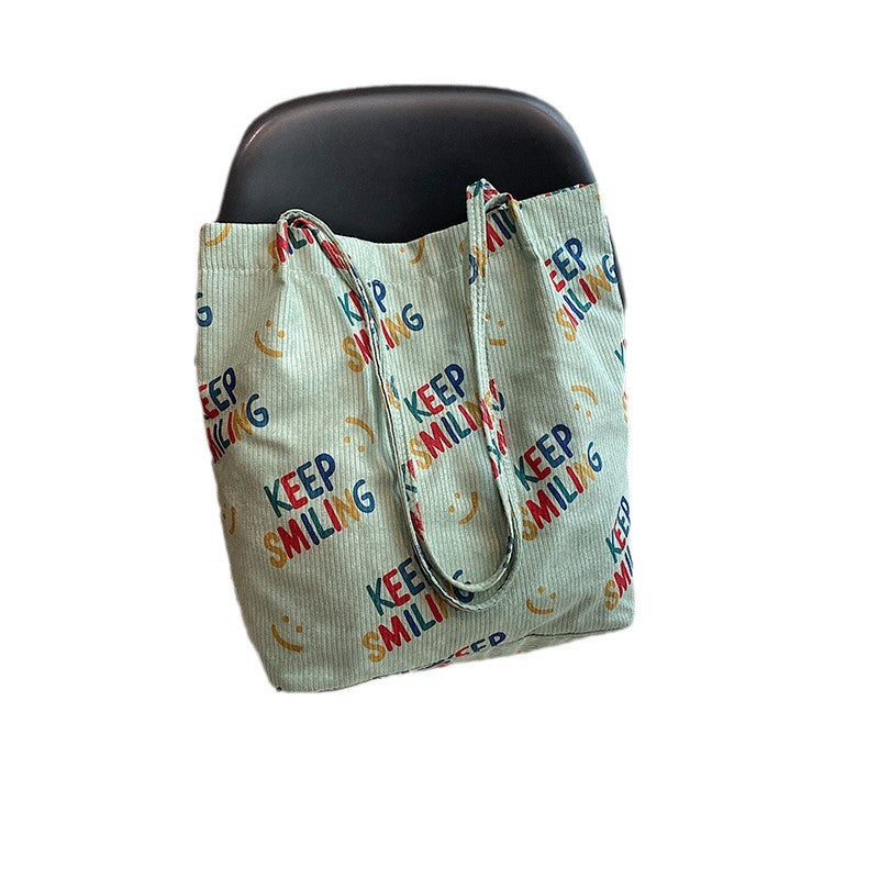 Smiley Face Patterned Canvas Tote Bag