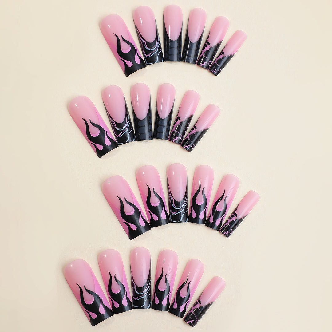 Artistic Press-On Nail Set with Flame Design kalsten