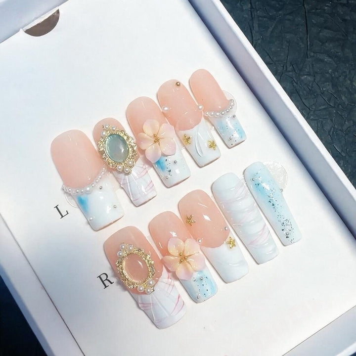 Floral Embellished Press-On Nail Set
