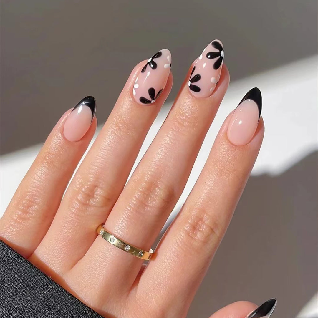 Artistic Acrylic Stiletto Nail Set with Floral Accents Kalsten