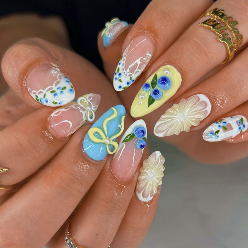 Floral-Designed Press-On Nail Art