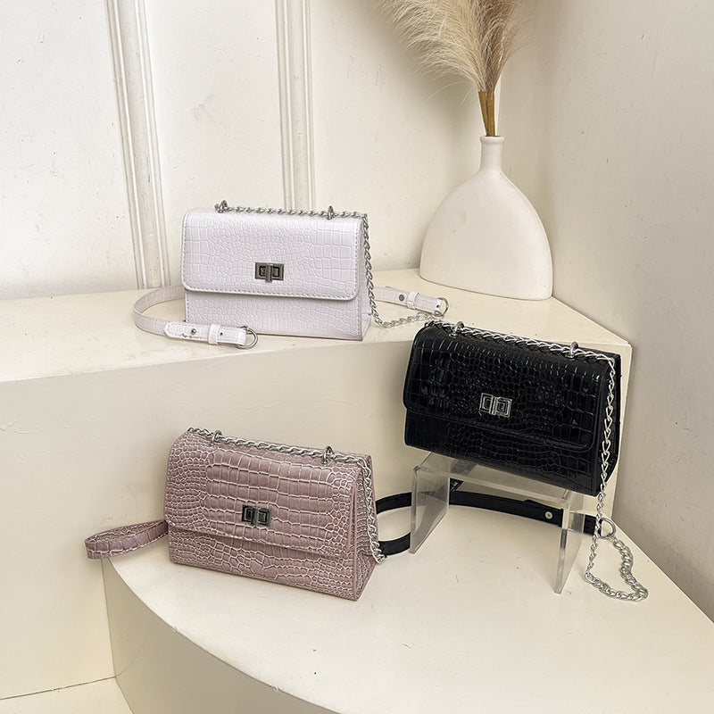 Croc-Embossed Structured Crossbody Handbag