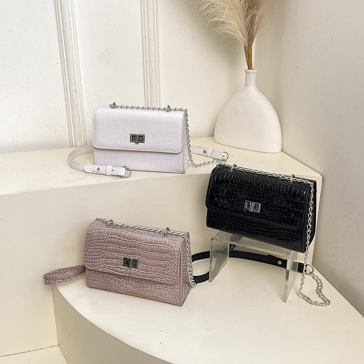 Croc-Embossed Structured Crossbody Handbag