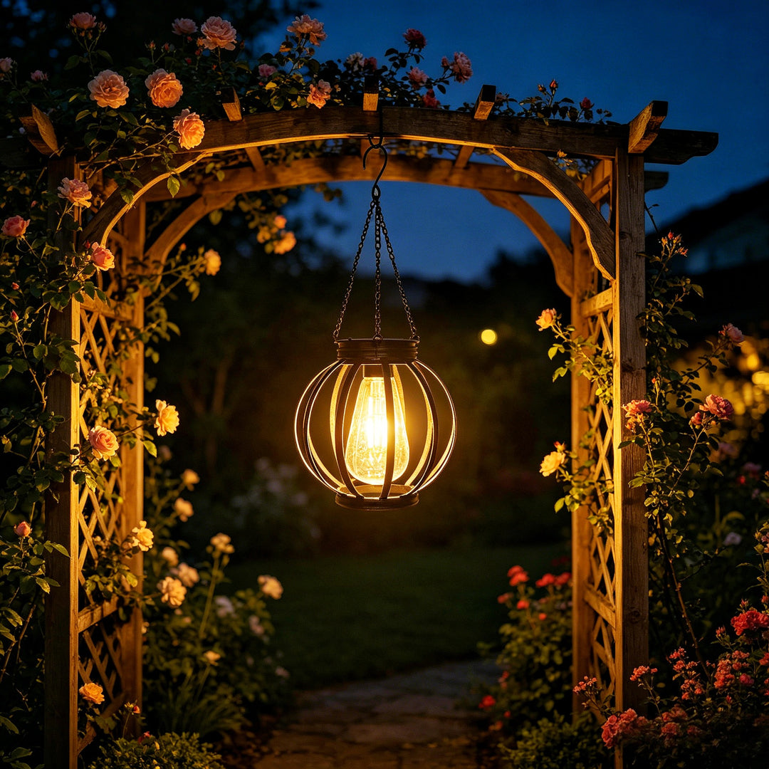 Outdoor Hanging Metal Cage Pendant Lantern With Adjustable Chain And Vintage Filament LED Kalsten