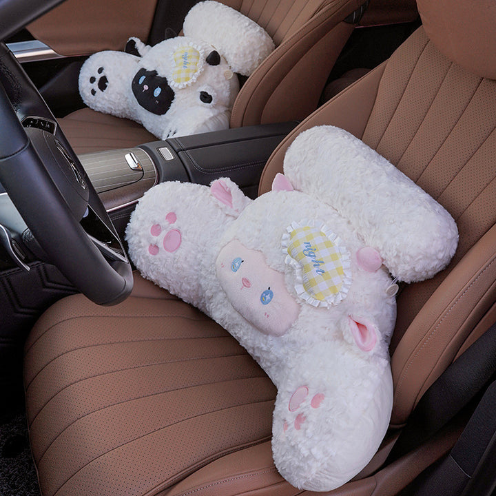 Plush lumbar and reading cushion in sheep shape with neck roll