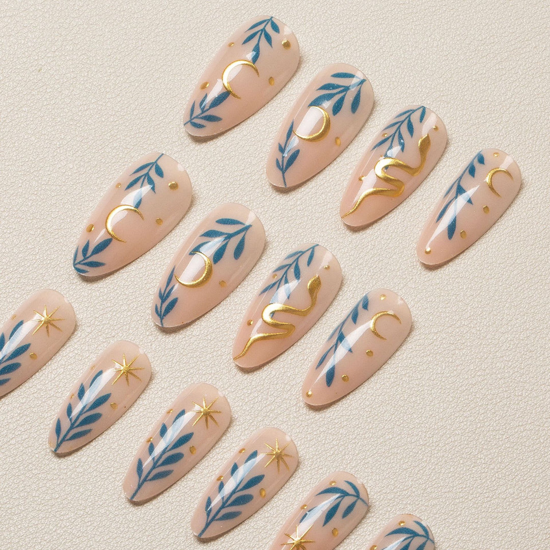 Artistic Leaf and Star Nail Art