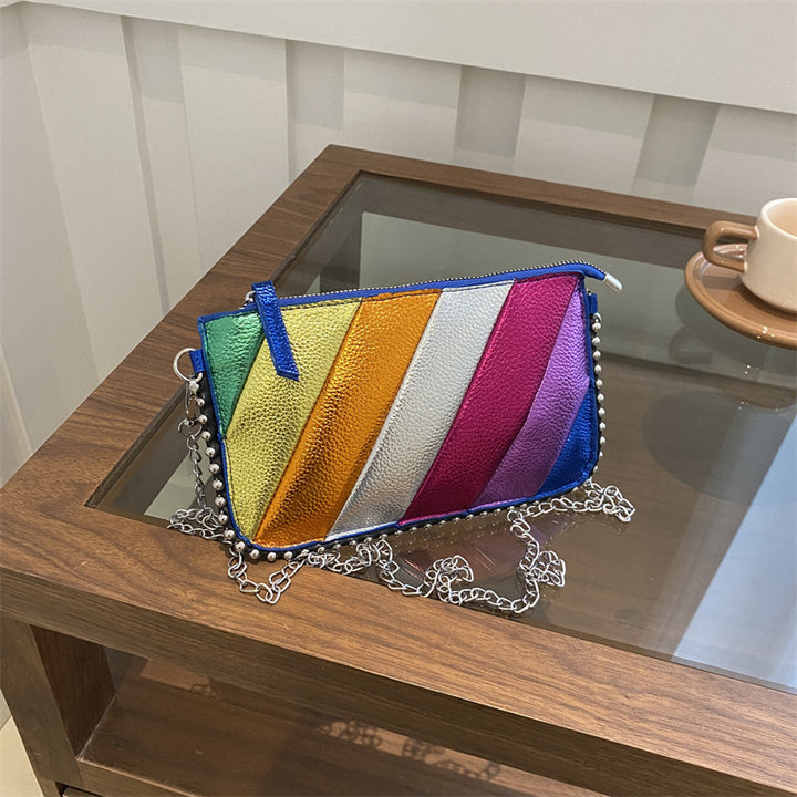 Colorful Metallic Striped Clutch Bag
