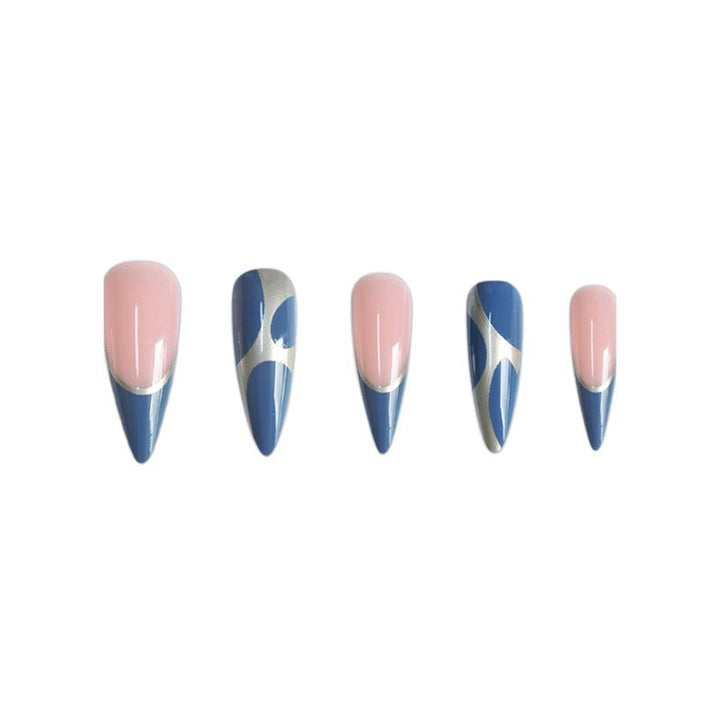 Artistic Stiletto Press-On Nail Design with Metallic Trim Kalsten