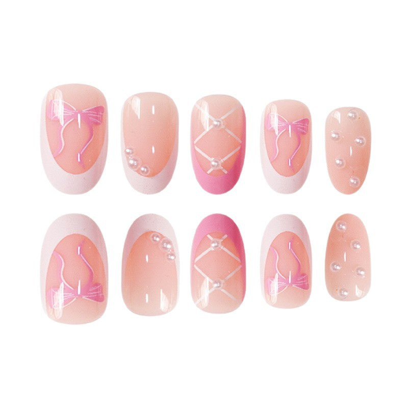 Elegant Decorative Press-On Nail Set with Bow and Pearl Accents Kalsten