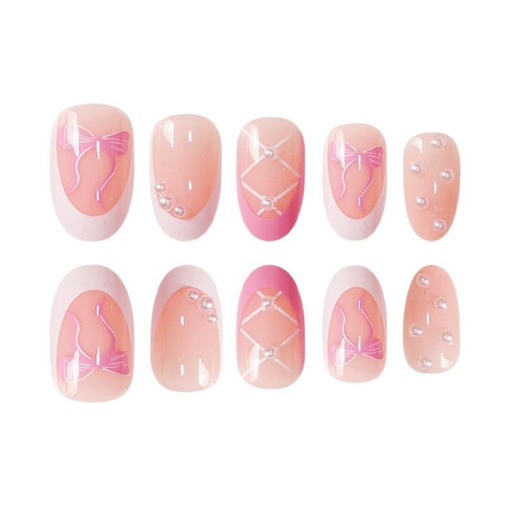 Elegant Decorative Press-On Nail Set with Bow and Pearl Accents Kalsten