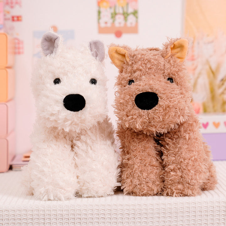 Fluffy Sitting Plush Dog Stuffed Toy with Curly Faux-Fur and Huggable Bean-Fill Kalsten