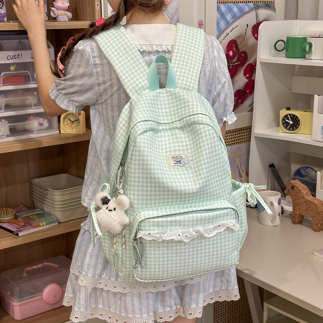 Casual Vintaged Gingham Print Backpack Kalsten