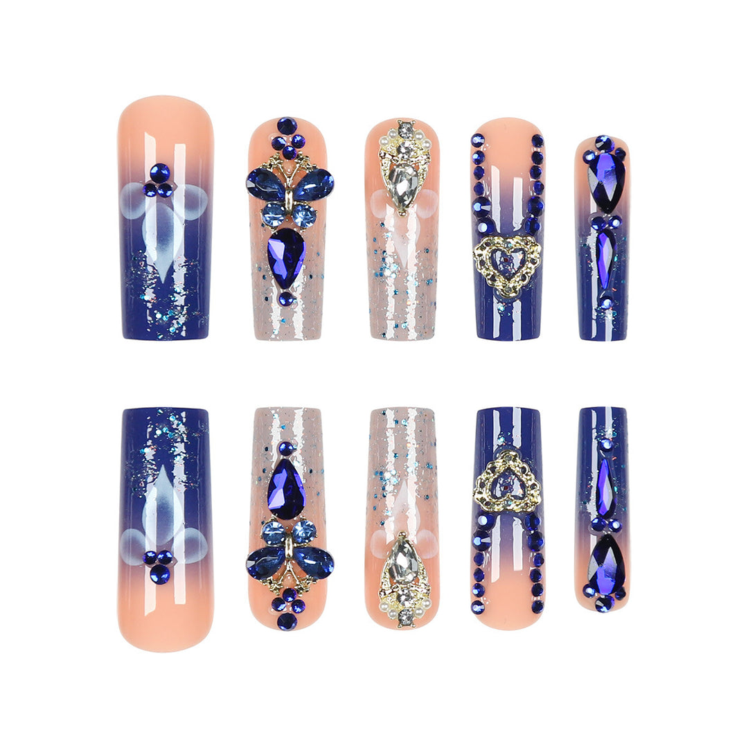 Decorative Rhinestone-Accented Long Press-On Nails Kalsten