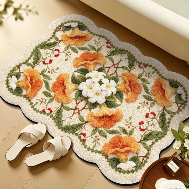 Floral Embroidered Bath Mat