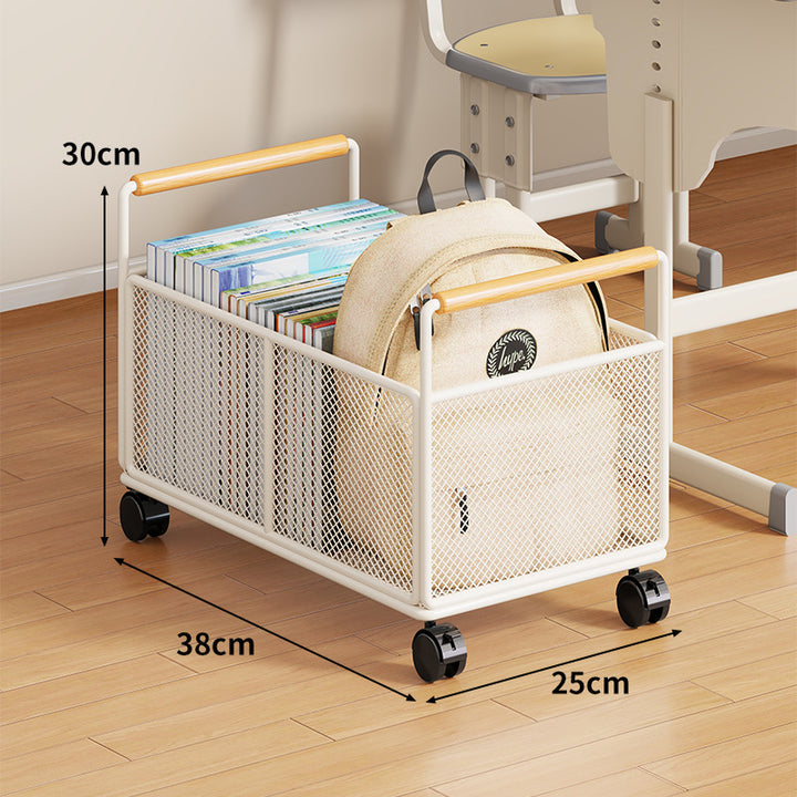 Metal Mesh Floor Storage Crate with Wooden Carry Handles
