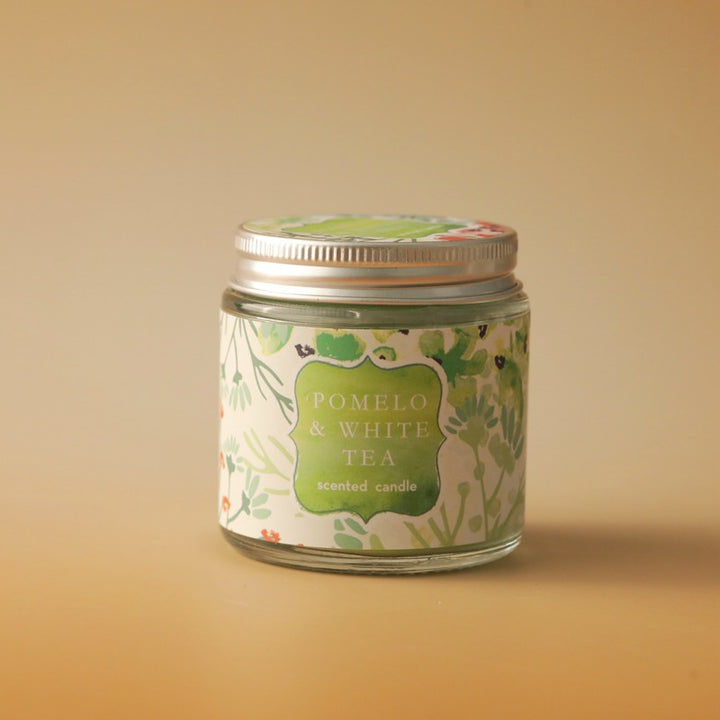 Scented Cherry Blossom & Bay Glass Jar Candle with Metal Screw Lid and Floral Label