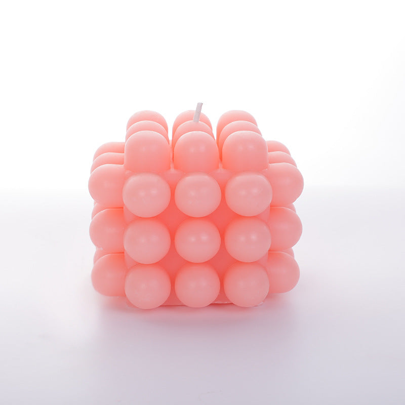 Sculptural Grid-Pattern Cube Tabletop Candle