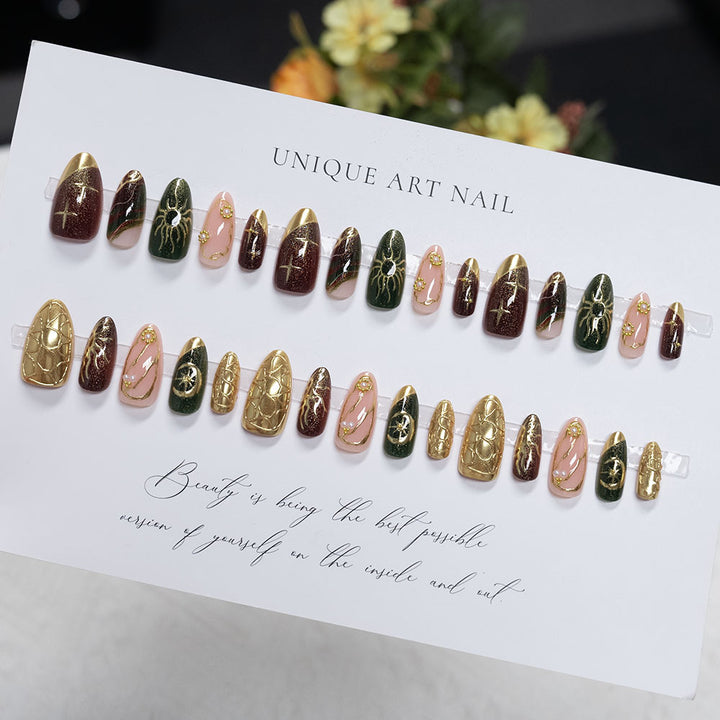 Artistic Gold-Embellished Nail Art