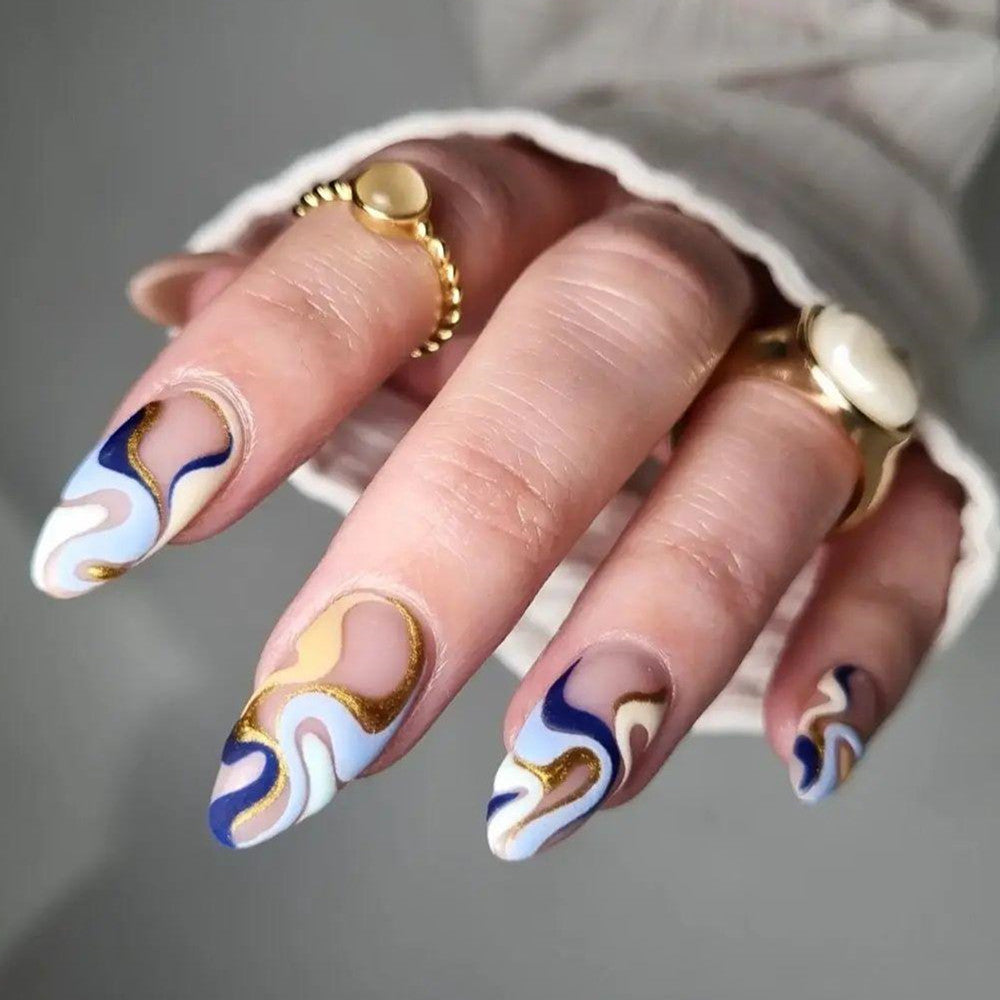 Artificial nails with modern wave-shaped design Kalsten