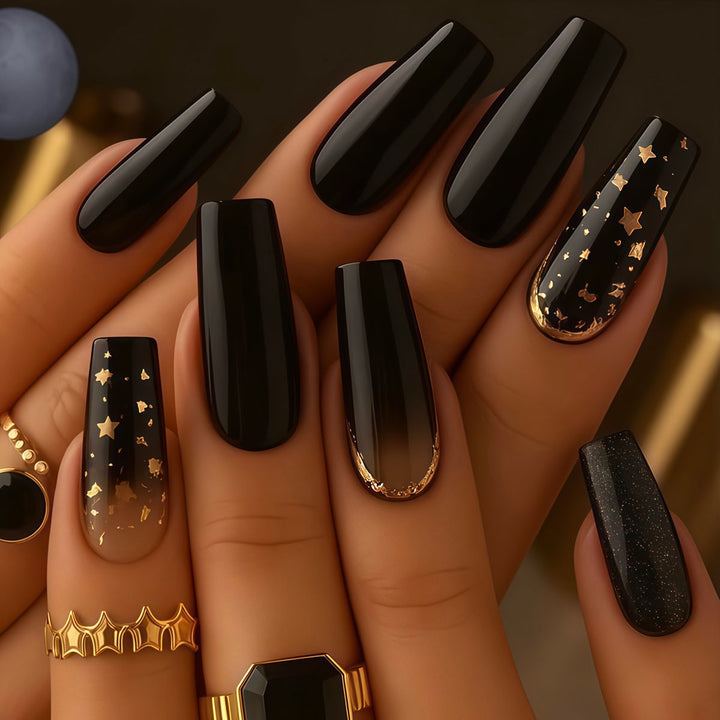 Elegant Press-On Nail Set with Star and Glitter Accents Kalsten