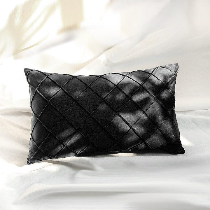 Diamond Lattice Tufted Rectangular Lumbar Pillow Cover with Hidden Zipper