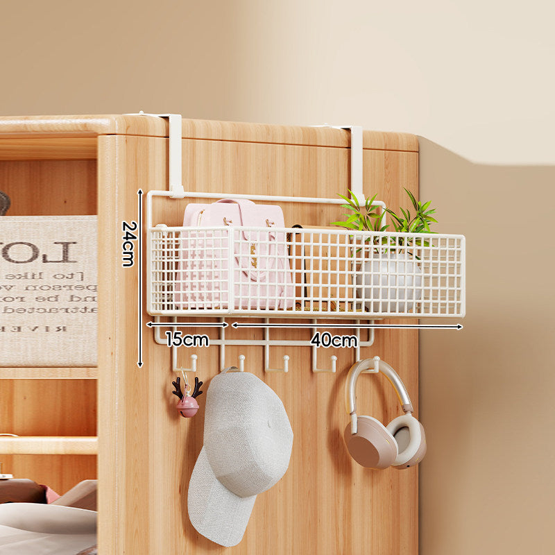 Over-the-Door Metal Grid Hanging Organizer with Four Stackable Baskets and Hooks
