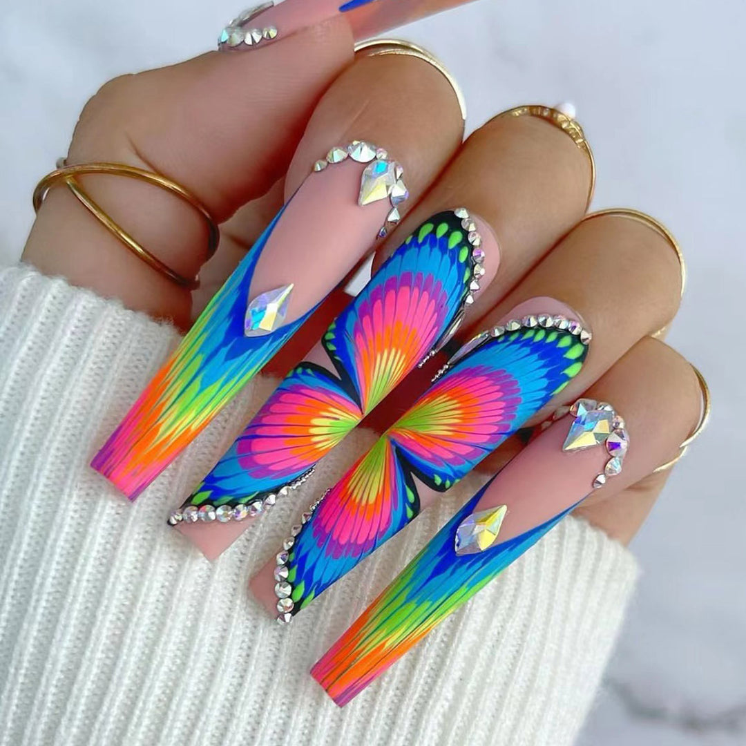Butterfly-Inspired Artistic Stiletto Nail Art Kalsten