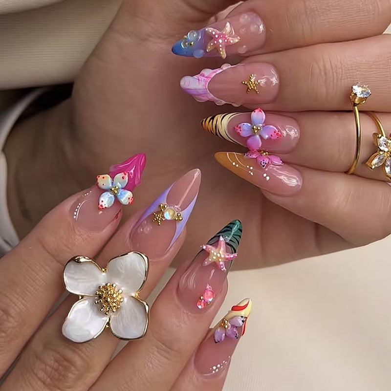 Decorative Press-On Nail Set with Floral Accents kalsten 1788495788