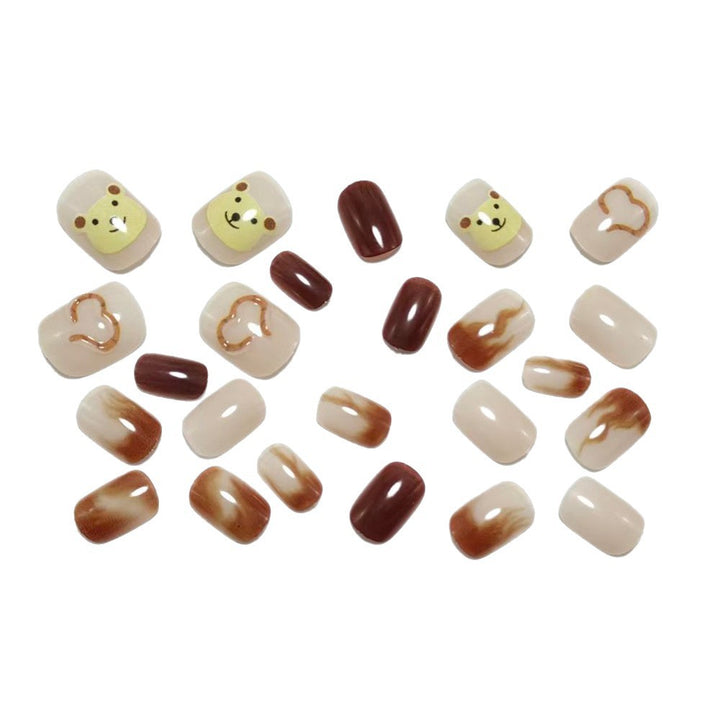 Artificial nails with cute bear design and elegant color gradients Kalsten