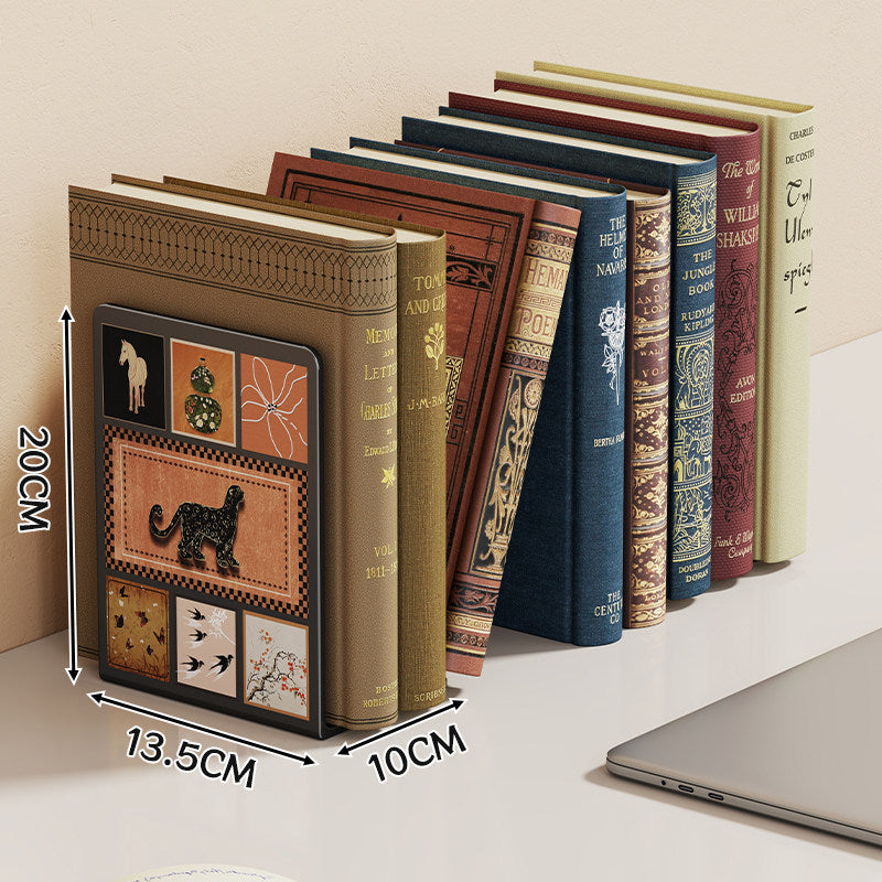 Cute Cartoon Desktop Metal Bookend with Anti-Slip Base and Decorative Panel