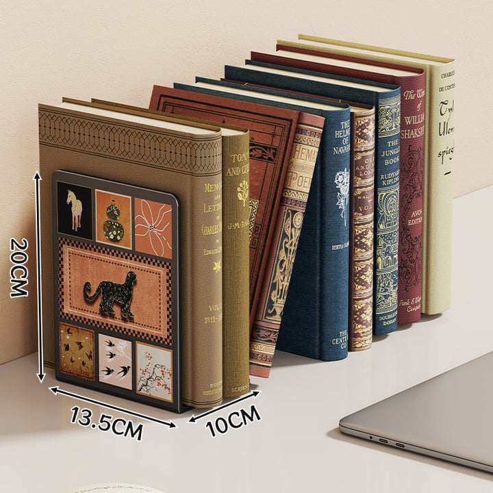 Cute Cartoon Desktop Metal Bookend with Anti-Slip Base and Decorative Panel