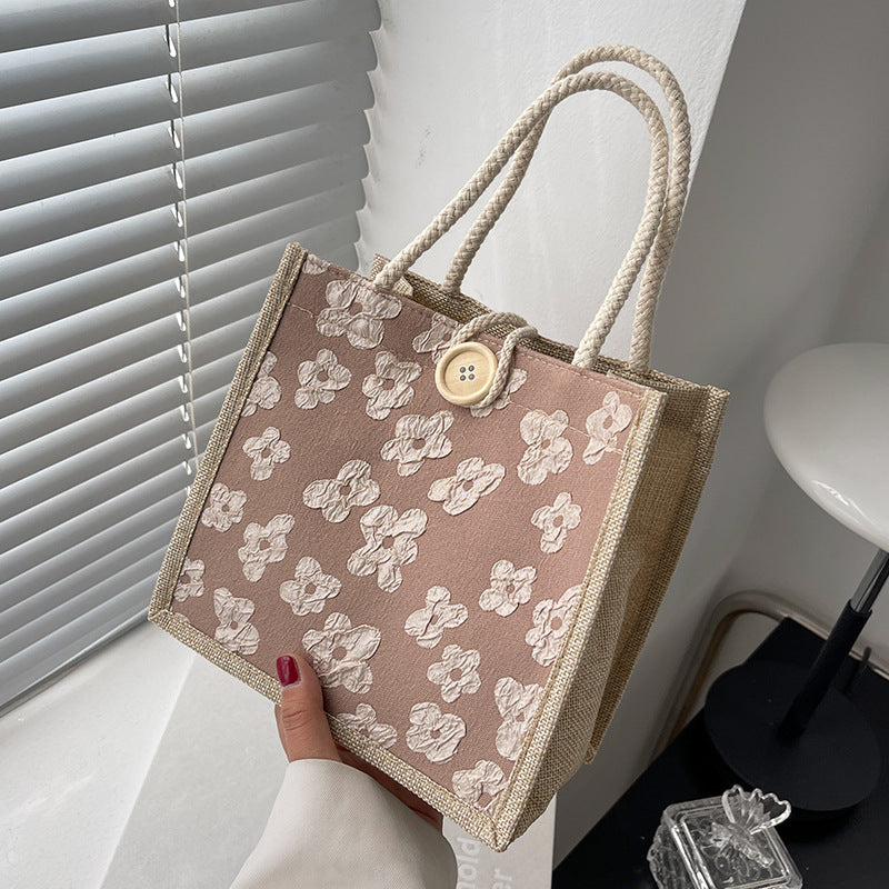 Floral Motif Cotton Tote Bag