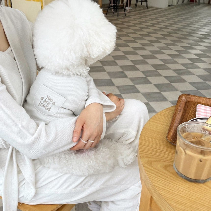 Ribbed Thermal Cotton Dog Pullover with Embroidered Pocket