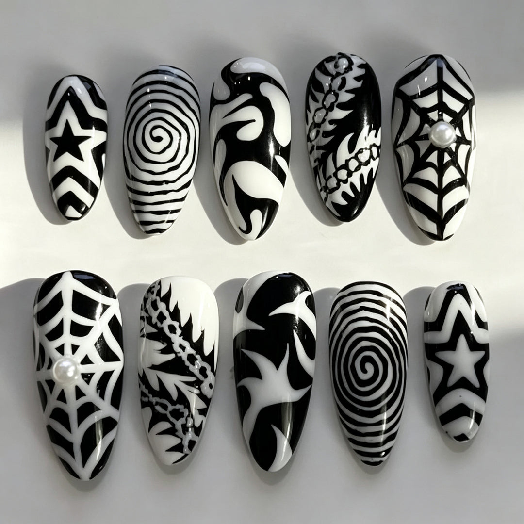 Artistic Press-On Nail Art Set with Abstract Designs Kalsten