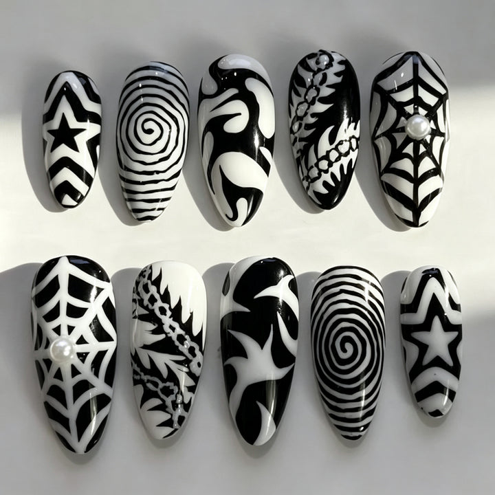 Artistic Press-On Nail Art Set with Abstract Designs Kalsten