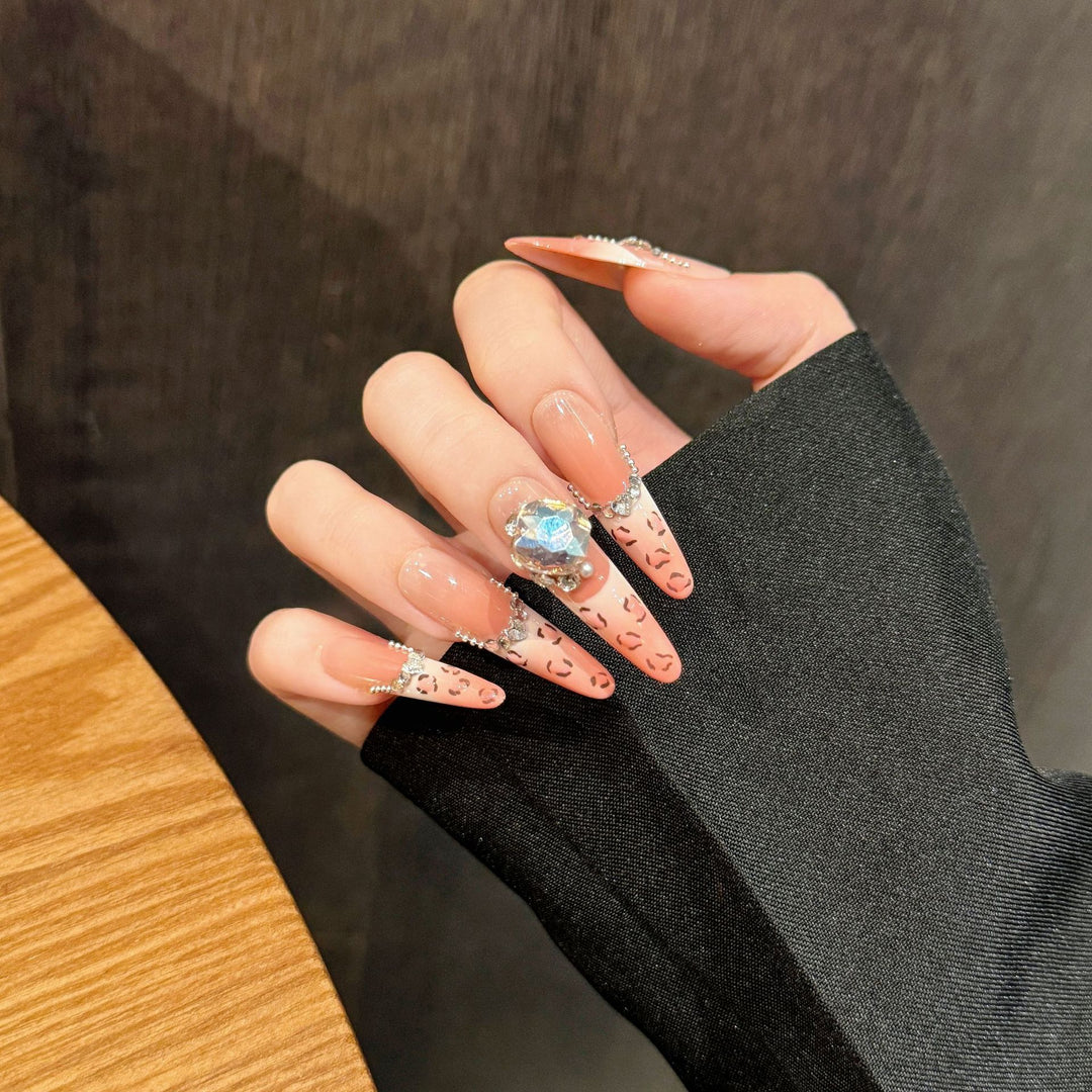 Artistic Stiletto Press-On Nails with Glittering Accents