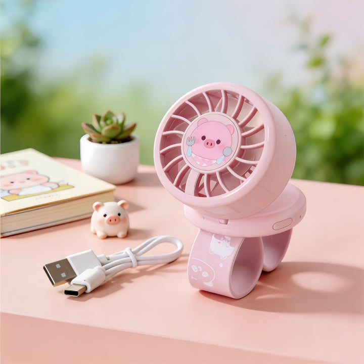 Women's Portable Hand Fan with Cute Animal Design and USB Charging Function Kalsten