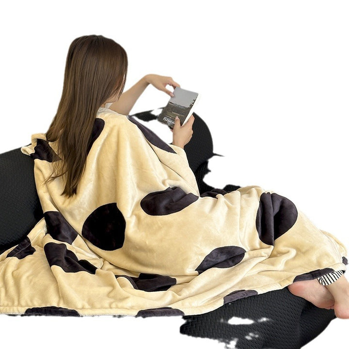 Cozy microfiber throw blanket with cute dog and polka dot print