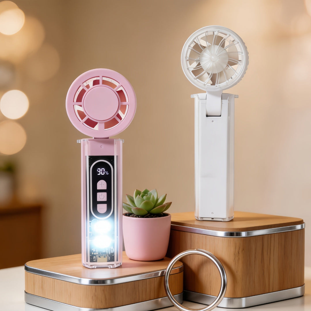 Women Portable Mini Fan with Digital Display and LED Lighting Kalsten