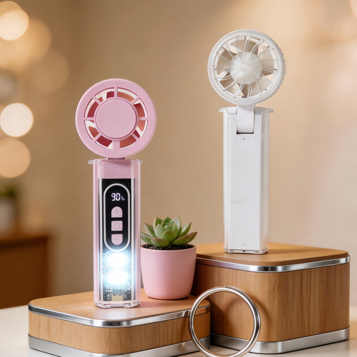 Women Portable Mini Fan with Digital Display and LED Lighting Kalsten